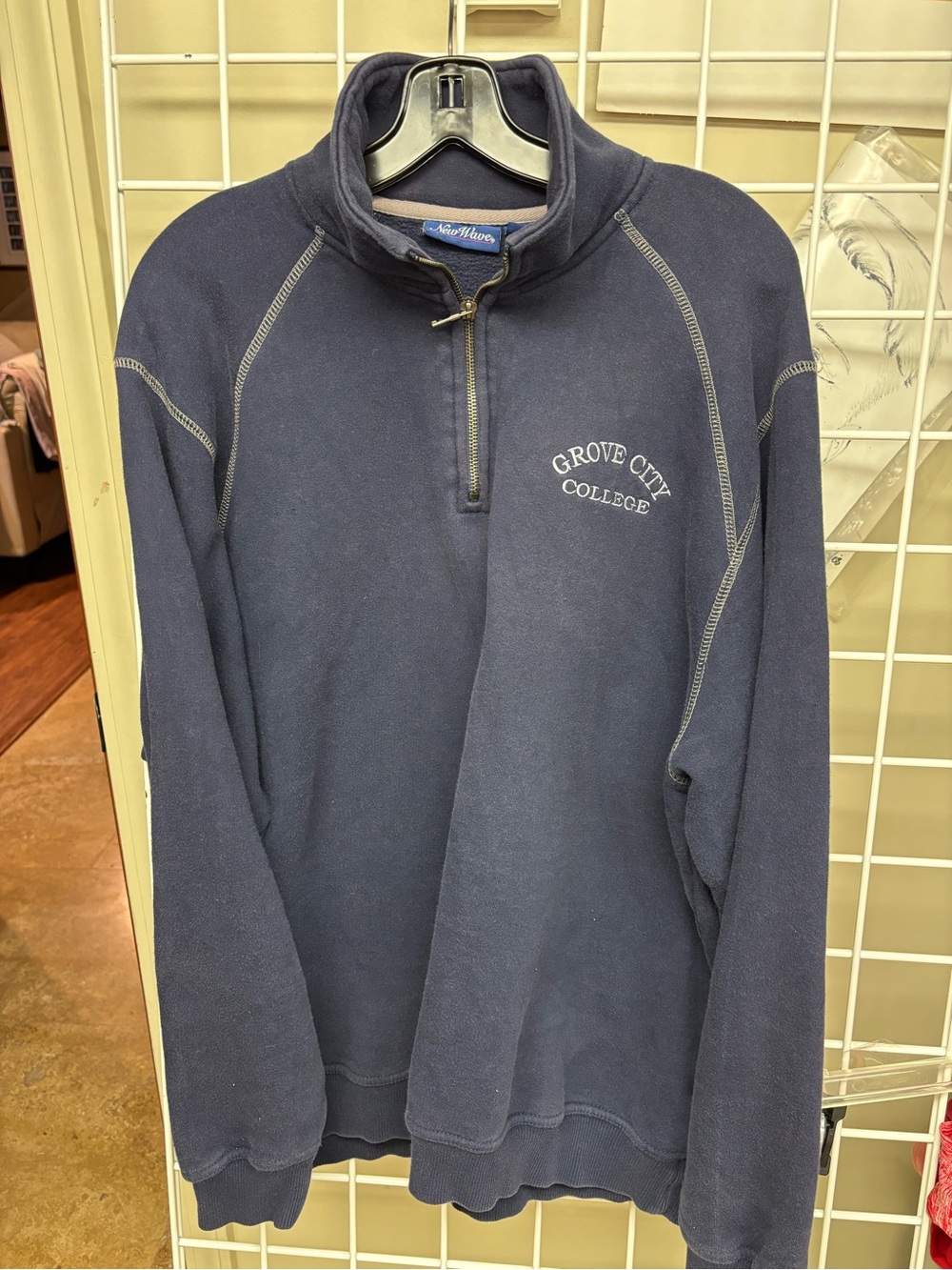 Vintage Grove City College 1/4 Zip Pullover Sweatshirt Navy Size Large New Wave